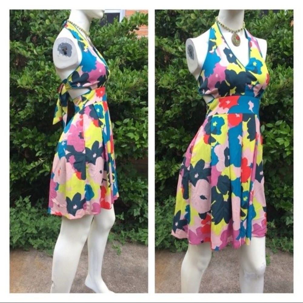 Floral Tie Back Halter Dress